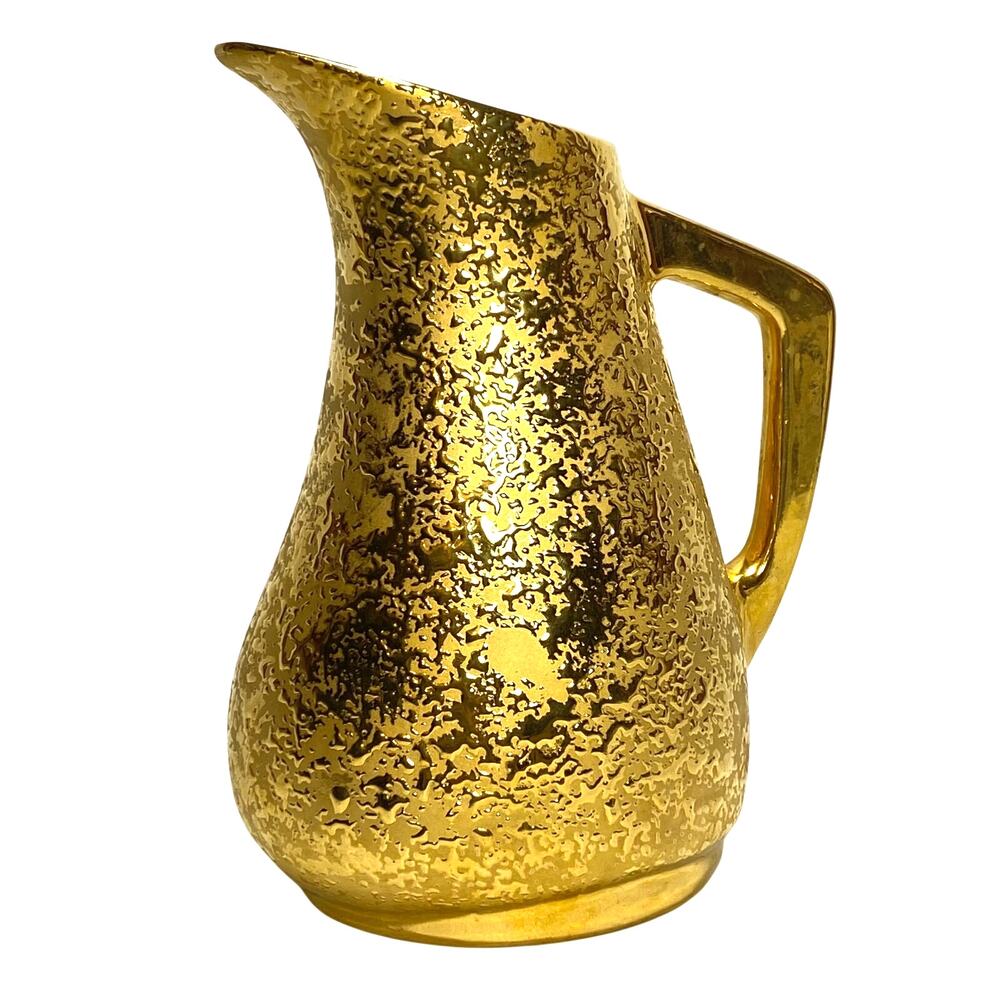 Vintage Le Mieux China Pitcher Vase Mid Century 22 KT Weeping Gold